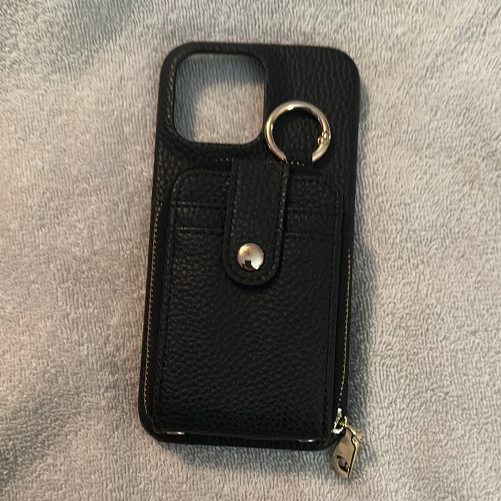 Black Textured Phone Case with Metal Ring Holder